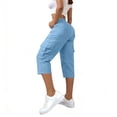 thumbnail image 7 of Lumtrix Cargo Capris For Women With Pockets Summer Casual Loose Capri Pants Plus Size High Waisted Work Button Down Cropped Pant Light Blue 2XL, 7 of 7