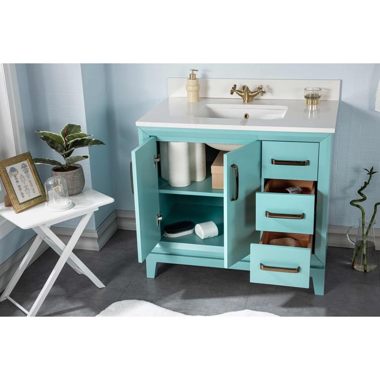 Adorn Fabia Collection 36 inch Single Turquoise Vanity with Quartz