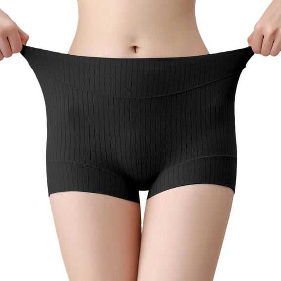 KHONTS Women's Seniors Plus Size Ribbed Panties Comfy Soft Seamless Full Coverage Boxer Brief High Waist Tummy Control Briefs Black XXL