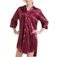 thumbnail image 6 of Kaemgyyd Women's Satin Nightshirt Button down Sleepshirt Silk Half Sleeve Nightgown Boyfriend Notch Collar Sleepwear, 6 of 6