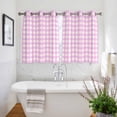 thumbnail image 3 of Pink Grid Kitchen Curtains Short 54 Inch Length, Checkered Plaid Gingham Lattice Trellis Print Grommet Top Bedroom Living Room Curtains, Light Filtering Cafe Curtain Drapes 2 Panels Set 84''x54'', 3 of 9