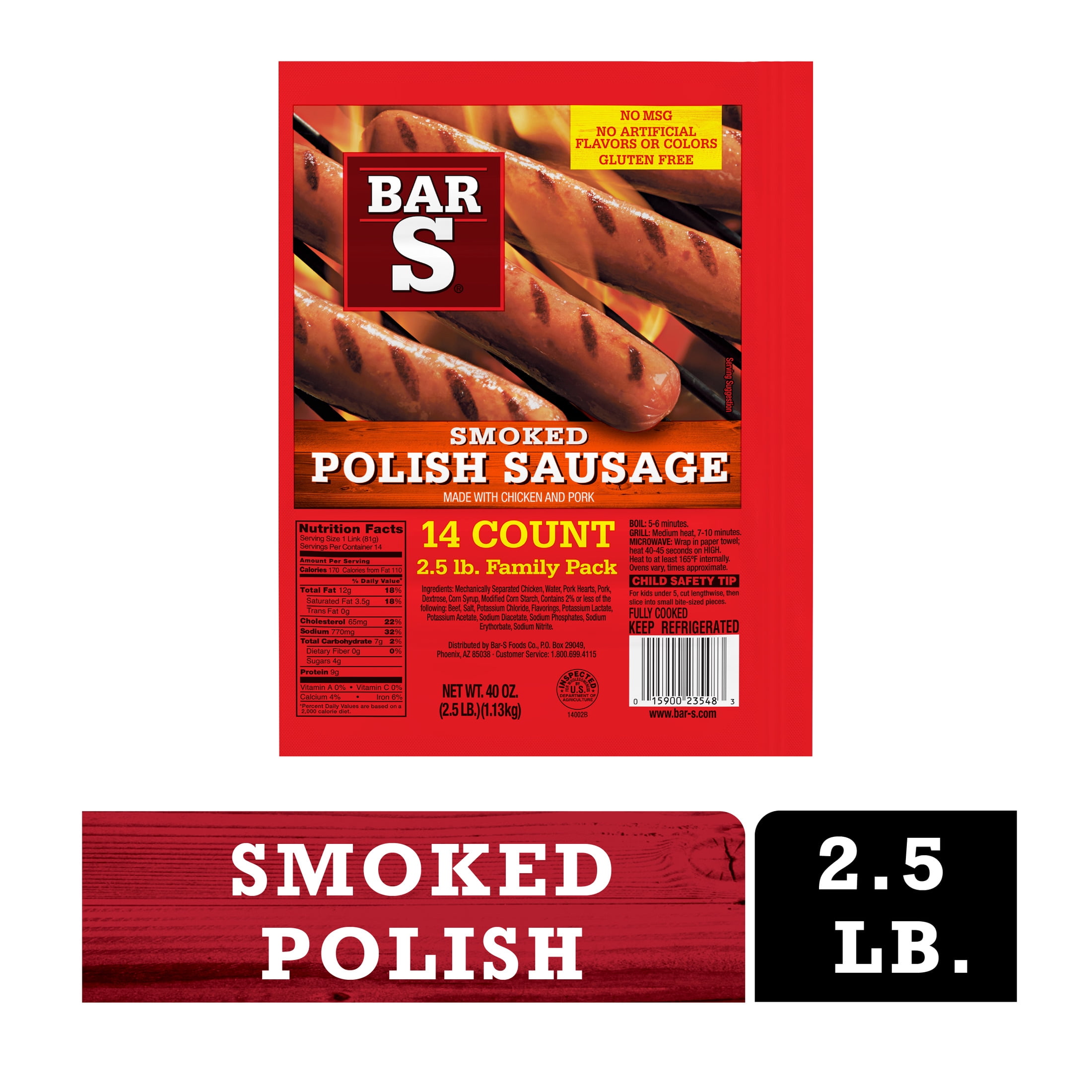 Bar-S Polish Smoked Sausage, 14-Count, 2.5 lb Family Pack