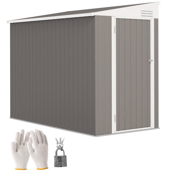Outsunny 4' x 8' Lean to Outdoor Shed with Lock, Light Grey