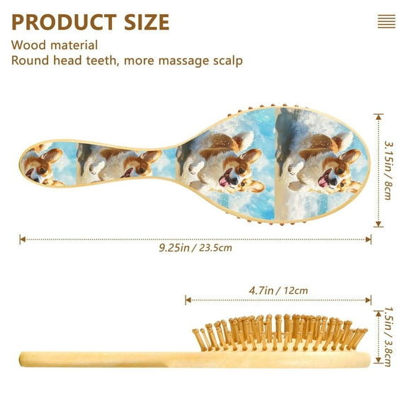 YAZAOO Soft Hair Brush Hair Comb Detangler Corgi Play on The Beach Smoothing Hair Care Beauty Gift