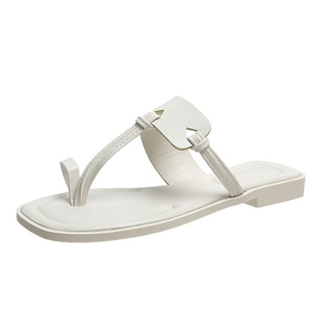 

Yeleire Ladies Shoes Fashion Solid Color Outer Wear Direction Toe Flat Sandals