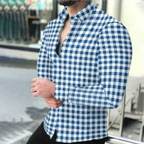 WAENQINLA Plaid Shirt Men Button Up Regular Fit Tops Long Sleeve Dressy Casual Golf Tees Winter Work Jackets Blue XL