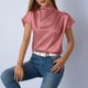 thumbnail image 5 of Camisetas de Manga Corta de Cuello Alto para Mujeres Moda Casual Primavera Cuello Redondo Medio Cuello Alto Hombro Izquierdo Plisado Superior, 5 of 6