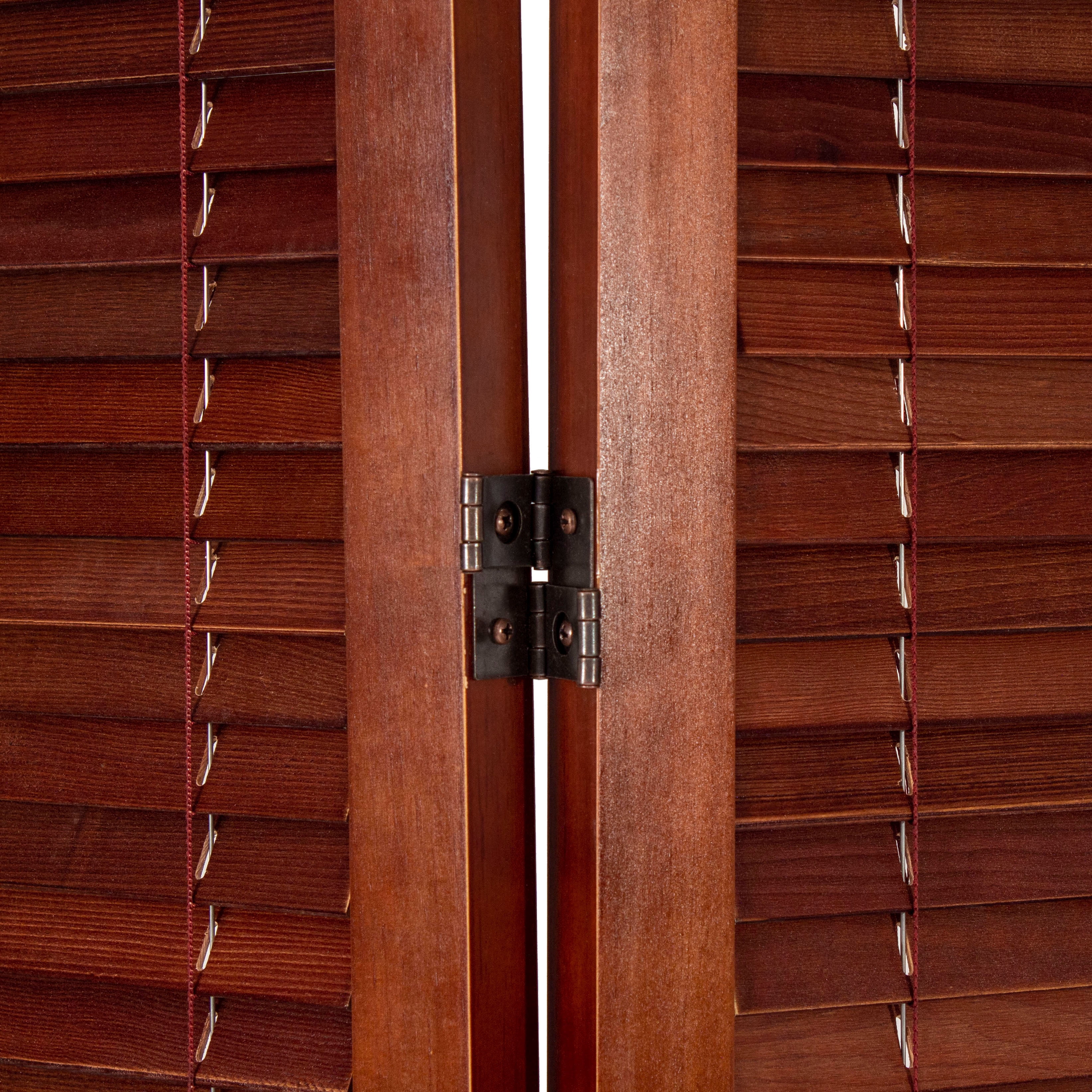Red Lantern 6 ft. Tall Adjustable 3-Panel Room Divider with Shutter Design in Walnut Finish