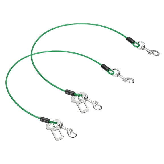 Uxcell Chew Proof Dog Leash, 24 in Dog Seat Belt Harness with Double Clips Leash Extender Steel Braided Vehicle Tether, (Green, 2 Pcs), Intended for Pet Car Safety/Walking/Training