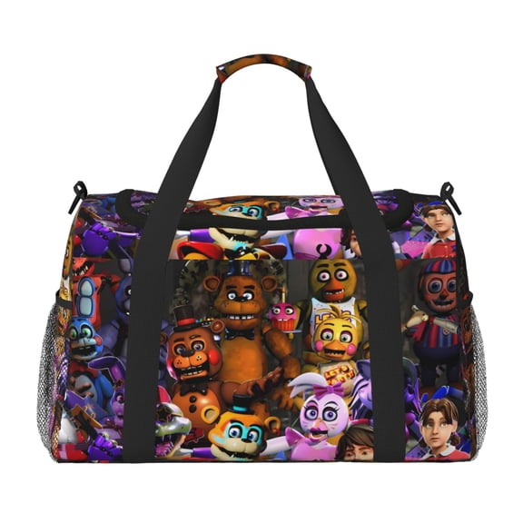 Saiise Five Nights At Freddy'S Print Travel Duffel Bag,Weekender Bags for Women Men with Shoe Compartment,Carry on Overnight Bag with Toiletry Bag