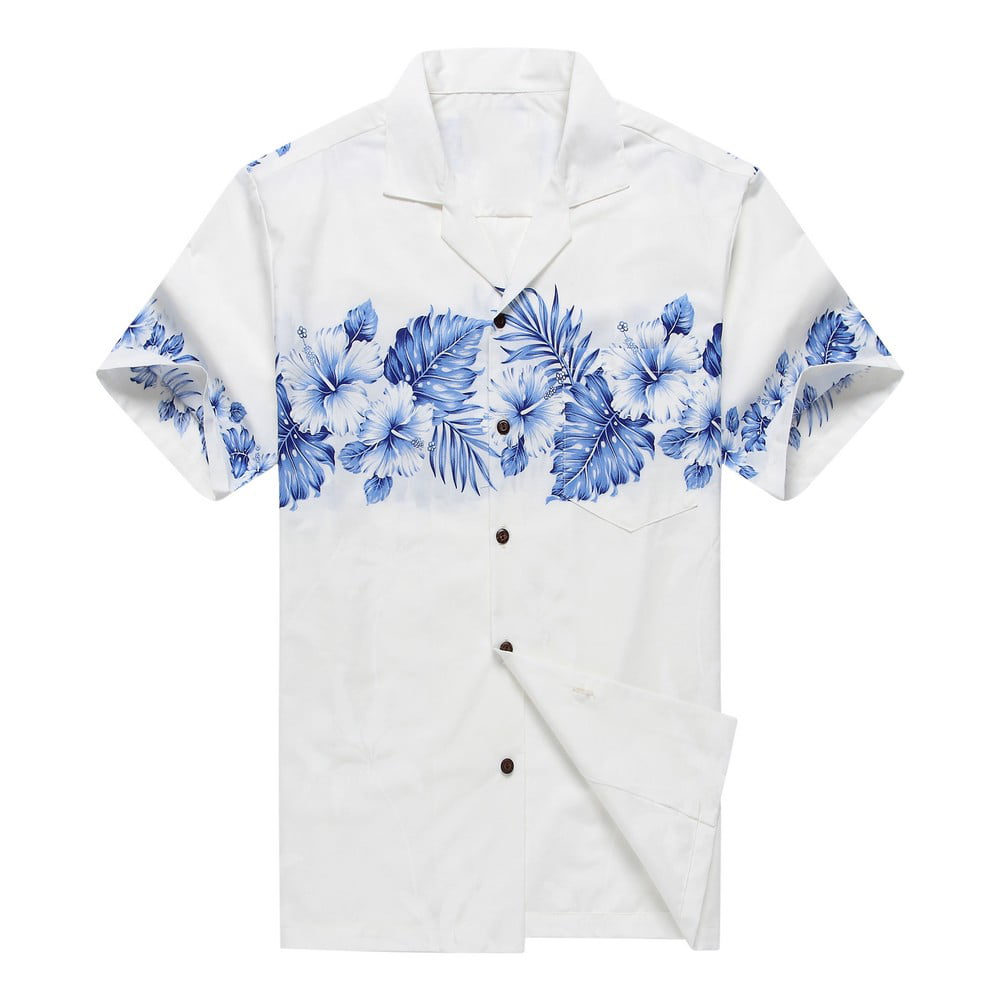 Made in Hawaii Men's Aloha Shirt Palm with Cross Hibiscus in White and ...