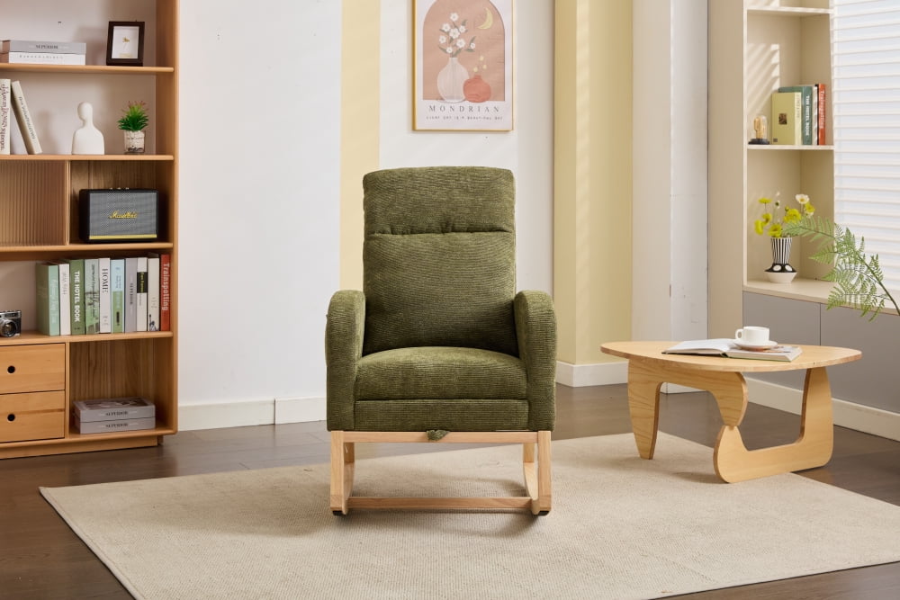 Comfortable Nursery Rocking Chair with Solid Wood Legs & Side Pocket, High Backrest Glider for Parent & Baby, Durable Lounge Chair for Living Room Relaxation