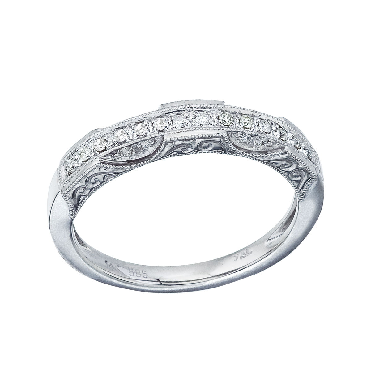 14K White Gold Filigree Diamond Band Ring - Walmart.com