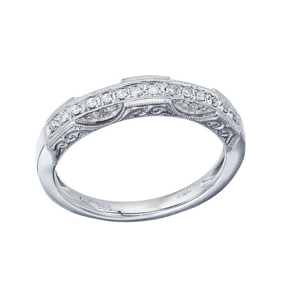 14K White Gold Filigree Diamond Band Ring