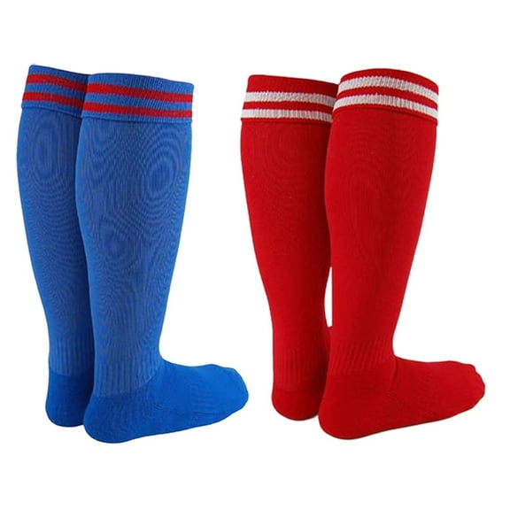 Lian LifeStyle Exceptional Girl's 2 Pair's Knee High Sports Socks for Soccer, Softball, Baseball, and Many Other Sports XL002 Size S, Color Blue, Red