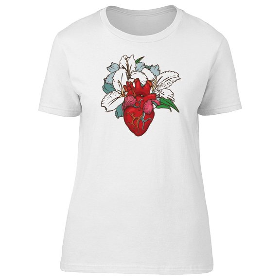 Red Human Heart And Flowers Tee Women's -Image by Shutterstock