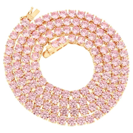- Pink Solitaire Tennis Link Necklace Round Cut Lab Diamonds 14k Rose Gold Finish 18