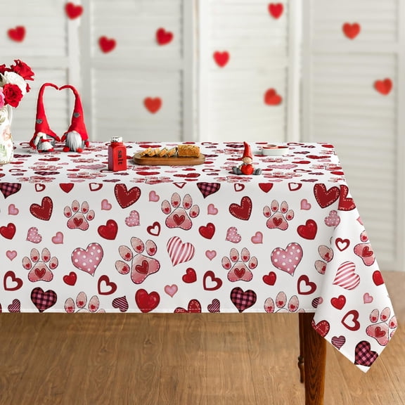 Valentine Tablecloth 60×84 Inch Rectangular, Claws Shaped Love Hearts Washable Table Cover for Party Picnic Dinner Decor
