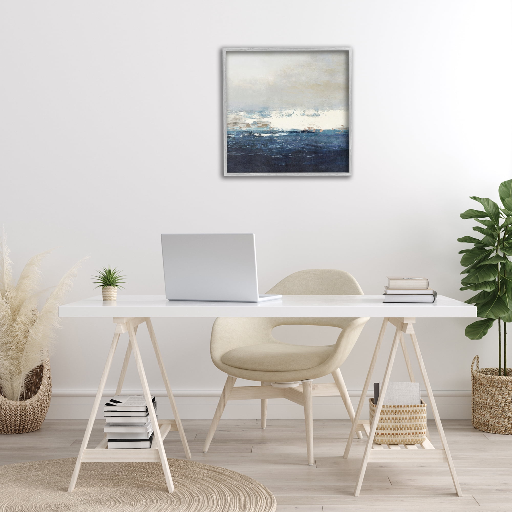 Stupell Industries Abstract Ocean Tide Abstract Painting Gray Framed Art Print Wall Art, 24 x 24
