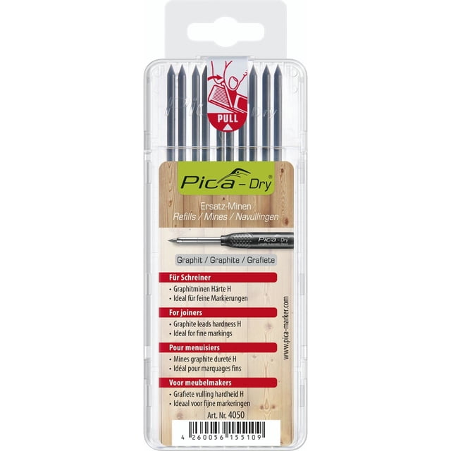 Pica Dry â?? Lot de 10 Plombs Graphite H Crayon de Charpentier (avec Emballage Blister)