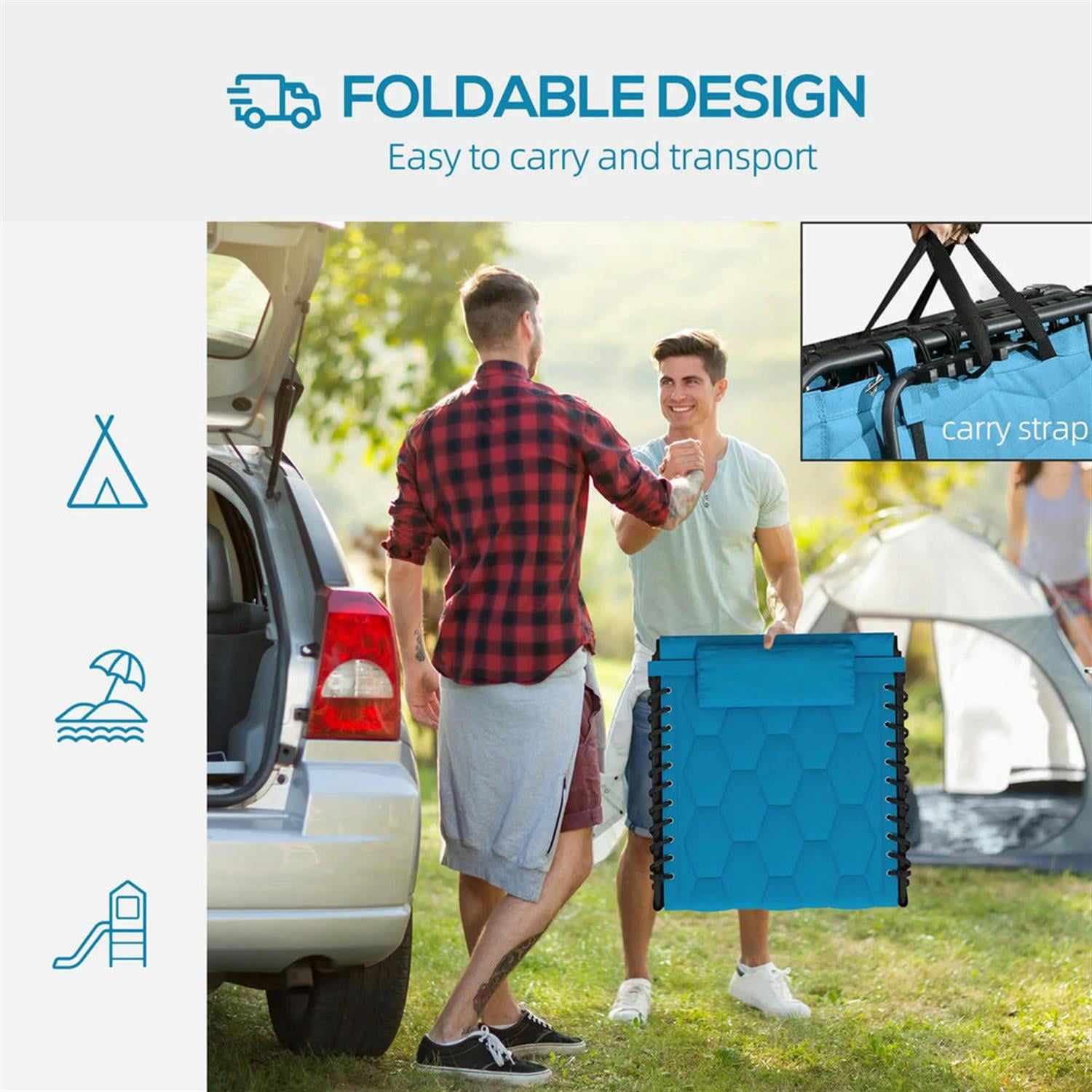 Demi Bonn 2 Piece Folding Chaise Lounge Set with Reclining Back, Portable Outdoor Patio Furniture for Beach, Yard, Sky Blue