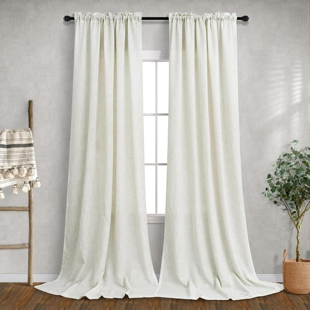 Cream Curtains 120 Inches Long for Living Room Dining 2 Panels Set Rod Pocket Draperies Semi Sheer Privacy Natural Linen Curtains for High Ceiling Patio Door Rustic Farmhouse Decoration 10 FT Tall