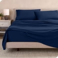 thumbnail image 4 of Bare Home  Cotton Flannel Sheet Set - Velvety Soft Heavyweight Dark Blue Queen, 4 of 5