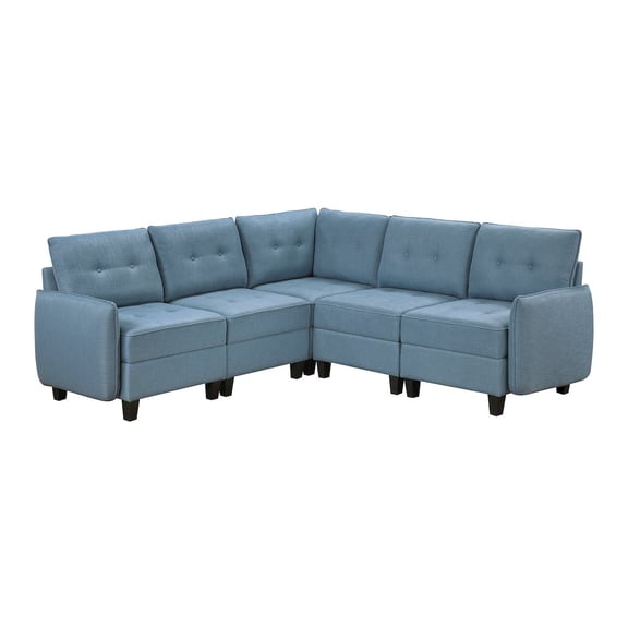 Lexicon Garren Textured 5-Piece Sectional with Storage in Blue