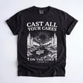 thumbnail image 3 of Christian Shirt, Cast All Your Cares Lord 1 Peter 5:7 Nature River Fishing Boat Tee, Faith Bible Verse Religious T-Shirt, 3 of 4
