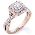 thumbnail image 1 of JeenMata Anillo de Compromiso de Moissanita de Corte Princesa de 1 Quilate - Conjunto Nupcial - Anillo de Doble Halo - Anillo de Racimo - Oro Rosa de 18 K sobre Plata, 1 of 6