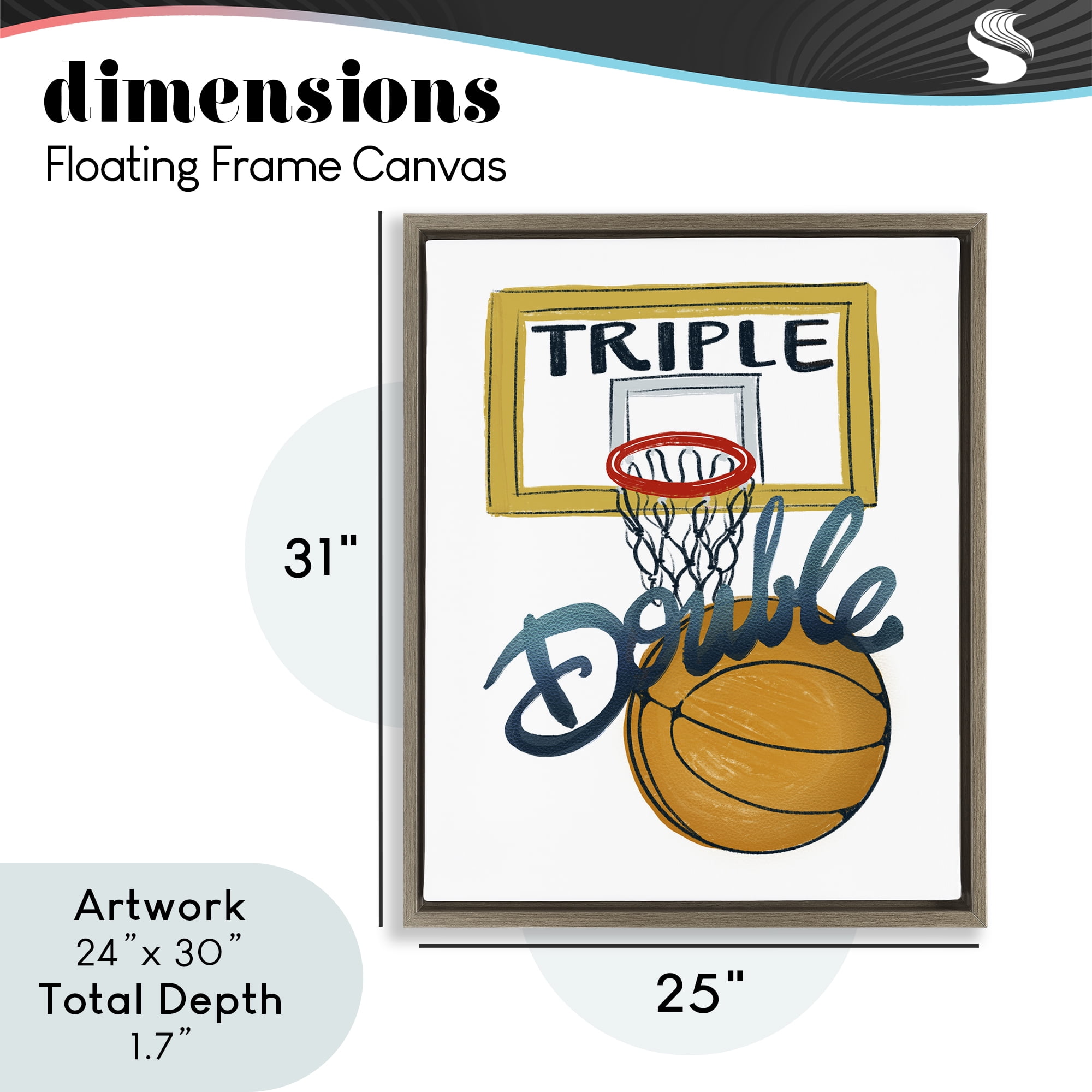Triple Double Basketball Brown Framed Floater Canvas Wall Art, design by Connie Summers
