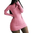 thumbnail image 4 of goowrom Robe Mini Moulante à Manches Longues pour Femme à Col en V Profond avec Fermeture Éclair Vêtements, 4 of 9