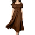 thumbnail image 2 of KICILVS Medieval Dress Women Solid Color Puff Sleeve Maxi Gown Ruched Bust Lace Up Waist A Line Renaissance Party Dress Brown, 2 of 9
