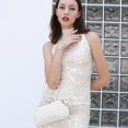 thumbnail image 3 of Bolso de mano UBORSE para mujer con cuentas de perlas y diamantes de imitación, color blanco marfil, 3 of 7
