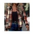 thumbnail image 4 of Shackets for Women Casual Zip Up Flannel Plaid Jackets Long Sleeve Baggy Outwear Coat Fall Clothes Brick Red XXL, 4 of 7