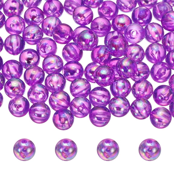 200 Pcs Round Acrylic Beads, 10mm Cute Bulk Spacer Beads for DIY Crafts Jewelry Making Bracelets Earring Necklace, Clear Deep Purple