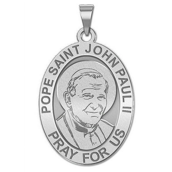 Pope Saint John Paul II Oval Religious Medal  - 1/2 Inch X 2/3 Inch - Sterling Silver
