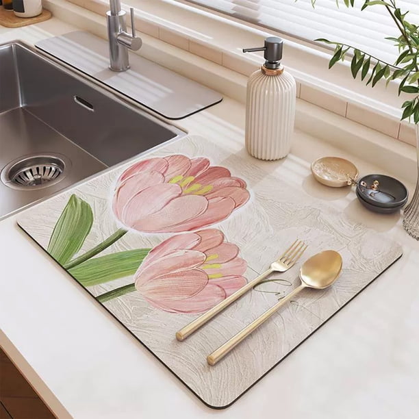 Alfombrilla absorbente para encimera de cocina, aislante térmico, evita quemaduras, antideslizante, de diatomita suave, para escurrir, antideslizante, para vajilla de baño, de goma aislante térmico, m