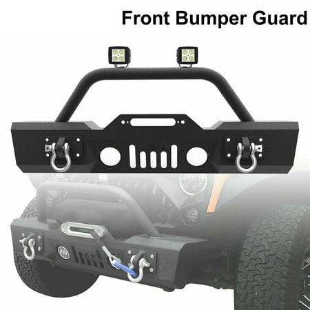 Stubby Front Bumper Compatible for 2007-2018 Jeep Wrangler JK With 2 LED Fog Lights Upgraded Textured Black Rock Crawler Off Road With Fog light Hole & Winch (Best Off Road Upgrades)