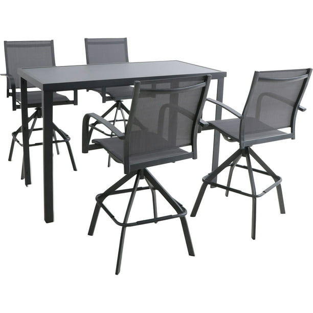 Hanover Naples 5 Piece Outdoor High Dining Set With 4 Swivel Bar Chairs And A Glass Top Table Gray Com - Hanover Naples Patio Furniture