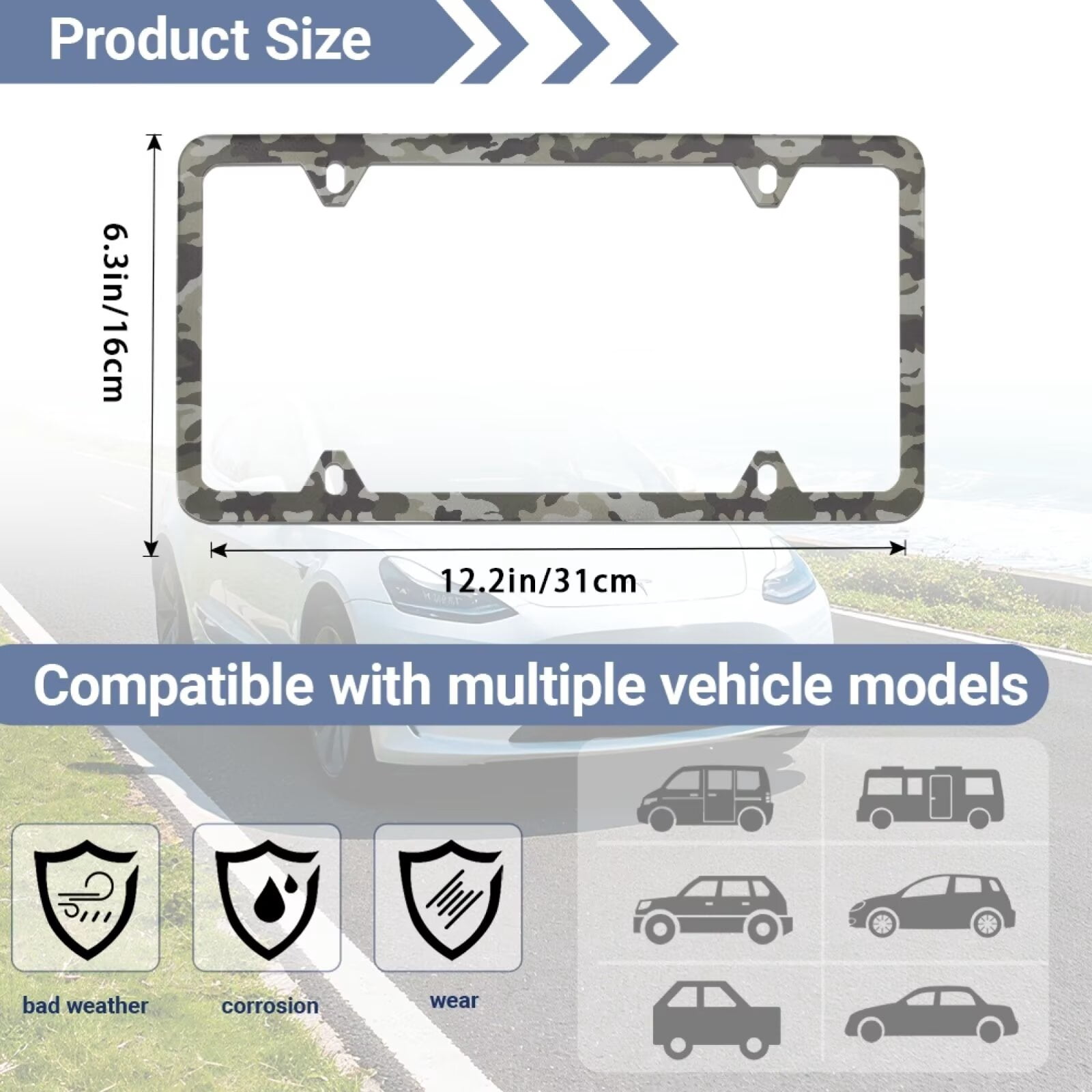 Jeiento Gray Camo License Plate Frames Rattle Proof 4 Holes Car Licence Plate Covers with Screws Washers and Caps Easy to Install Car Tag Frames for US Vehicles