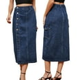 thumbnail image 3 of YTDSCS Womens Cargo Denim Maxi Skirt with Pockets Casual Mid-Length Skirt Summer Womens Washed Elasticized Waist Long Skirts S-2XL, 3 of 9