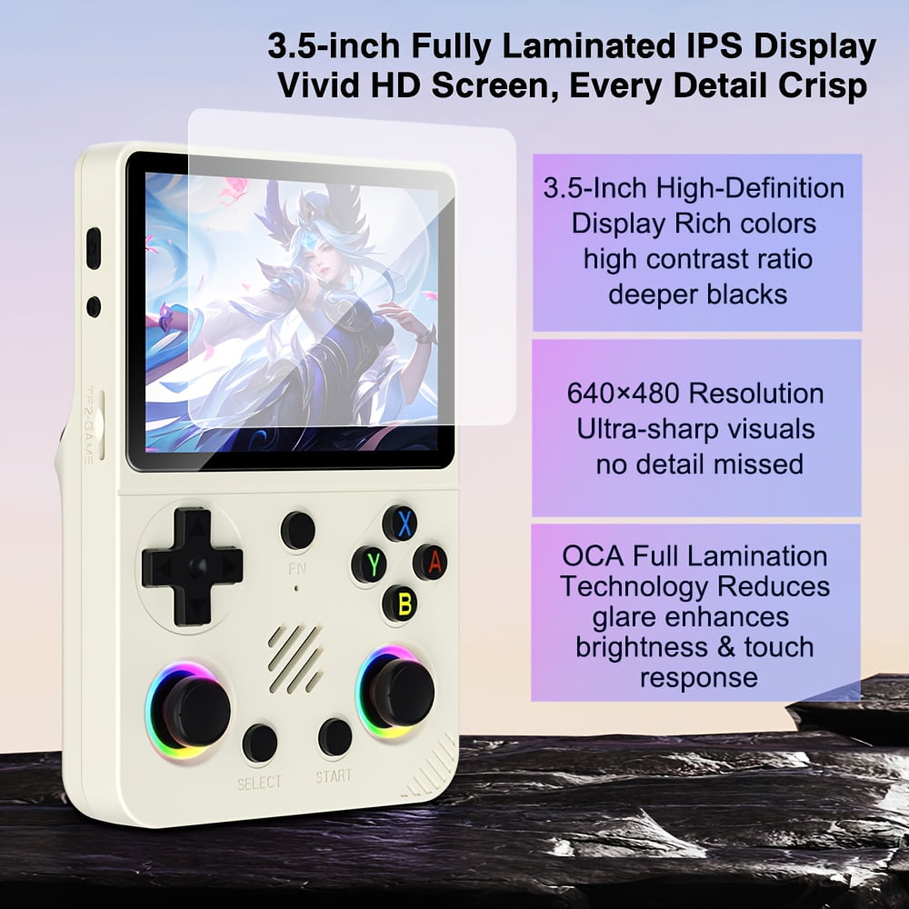 RG36 PRO Portable Game Console - Professional Chip, 64GB TF Card, 3.5-inch IPS HD Screen | Dual 3D Joysticks, RGB Lights, Ultra-Long Battery | Nostalgic Compact Design (Black/White/Purple) for