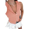 thumbnail image 3 of Slim Fit Women Sleeveless Button Down Knit Tank Tops, 3 of 7