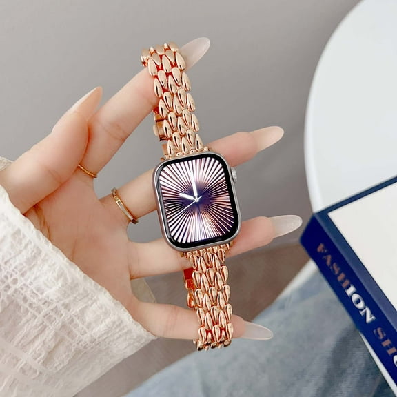 Metal Band Compatible for iWatch Band 42mm 41mm 40mm 38mm, Business Fashionable Metal Chain Strap Replacement Bracelet with Adjustable Tool for iWatch Series 10 9 8 7 6 5 4 SE 3 2 1, Rosegold