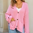 thumbnail image 6 of Women's Knit Cardigan Sweater Long Sleeve Split Button Down Cardigans with Pockets Oversized Chunky Sweater Coats Pink, M, 6 of 7