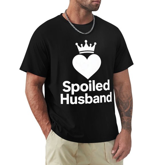 I Am A Spoiled Husband Men's HD Print Classic Short Sleeve T-Shirts Black Medium