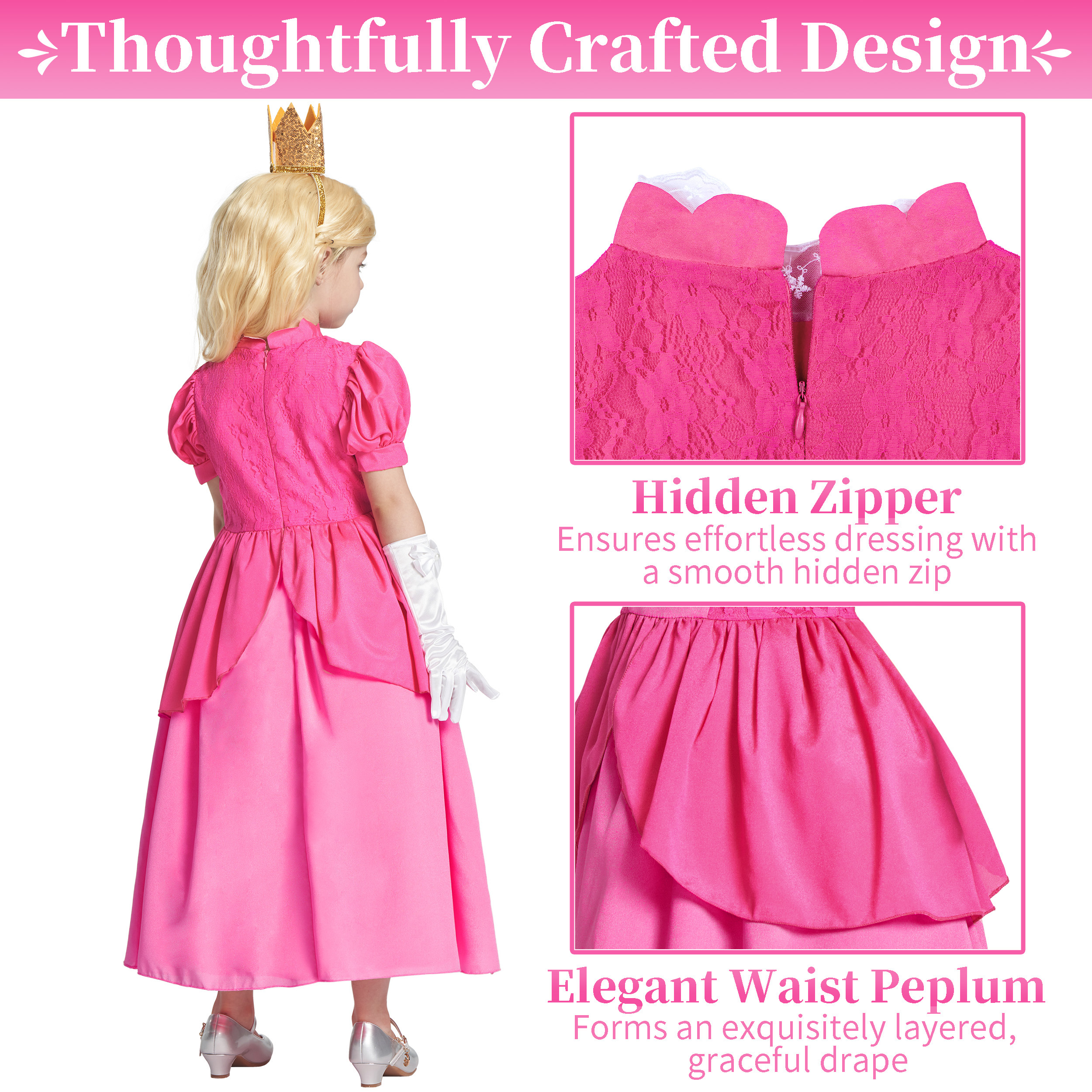 IKALI Girls Pink Princess Costume Dress, 6-Piece Set photo 5