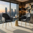 thumbnail image 3 of Demi Bonn Modern Living Dining Room Accent Arm Chairs, Accent Upholstered Arm Chair with Steel Gold Legs, Set of 2, for Bedroom, Living Room, Dining Room, Gray, 3 of 8