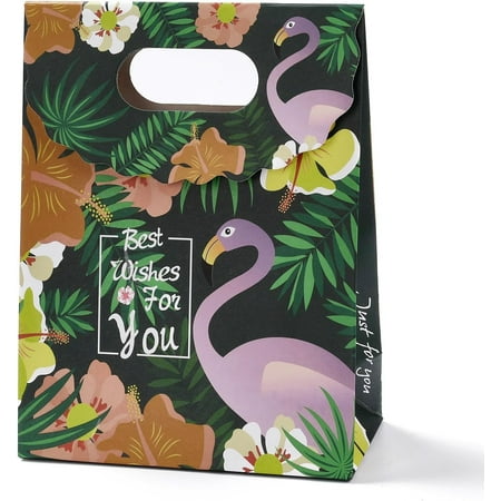 15 Pcs Rectangle Paper Flip Gift Bags Flamingo Pattern Paper Bags with Handle Dark Slate Gray Wedding Bathroom Soaps Makeup Paper Favor Bags 12.3x6x16.1cm Dark Slate Gray